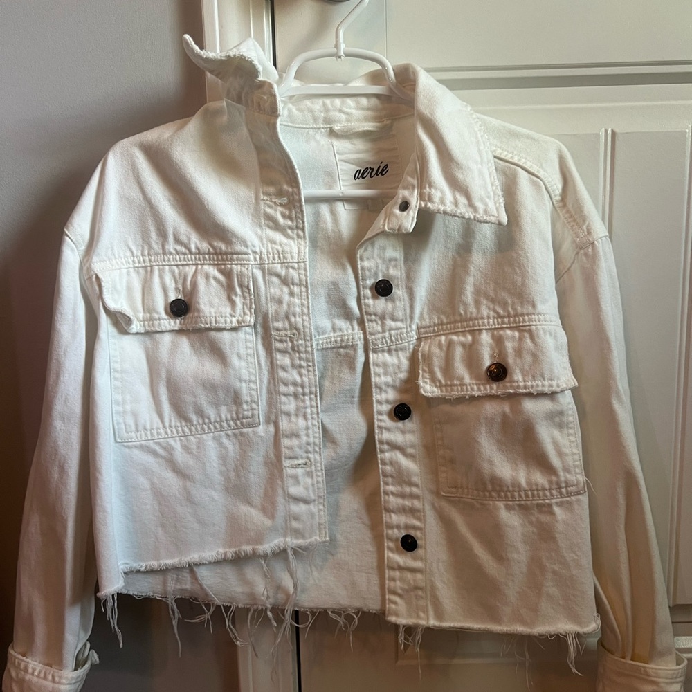 Aerie Off-White Cropped Denim Jacket